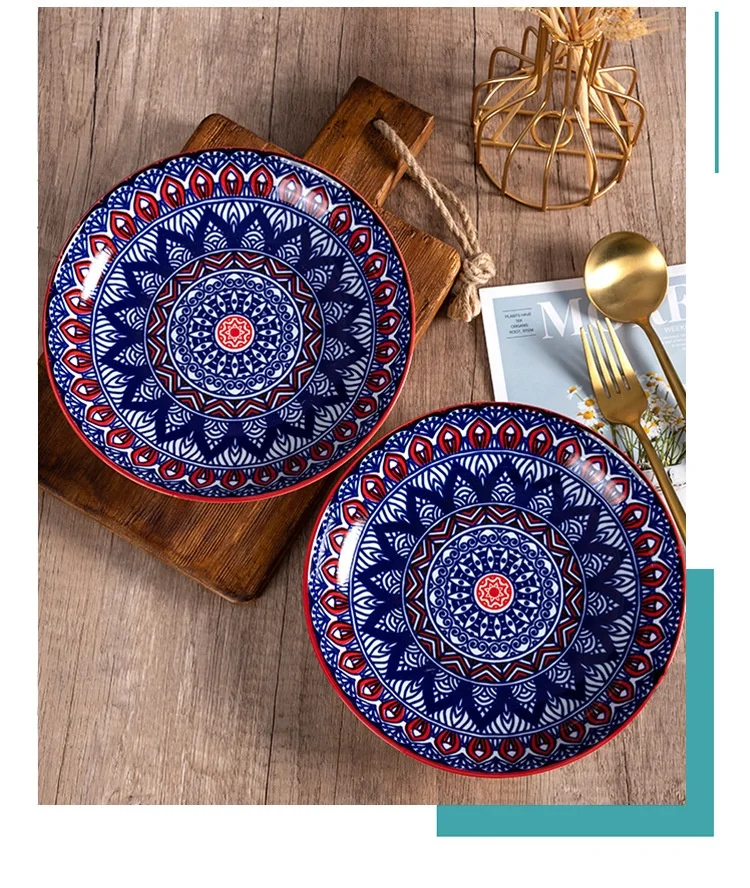 Bohemian Style Wholesale Ceramic Baking Dishes Plate With Handle Ready To Ship