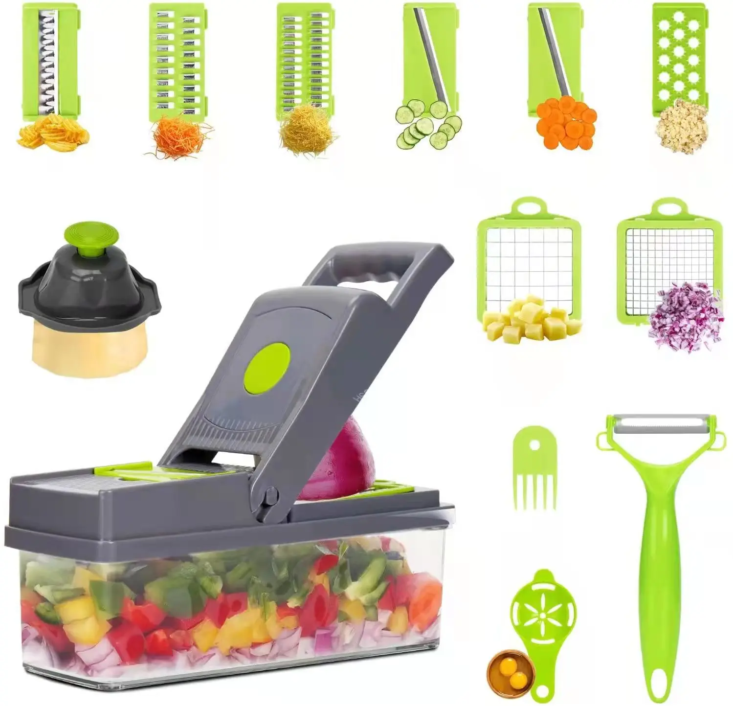 2023 Hot Selling Food Grade 14 in 1 Set Vegetable Grater Drain Basket Vegetable Cutter Multi-functional Vegetable Cutter