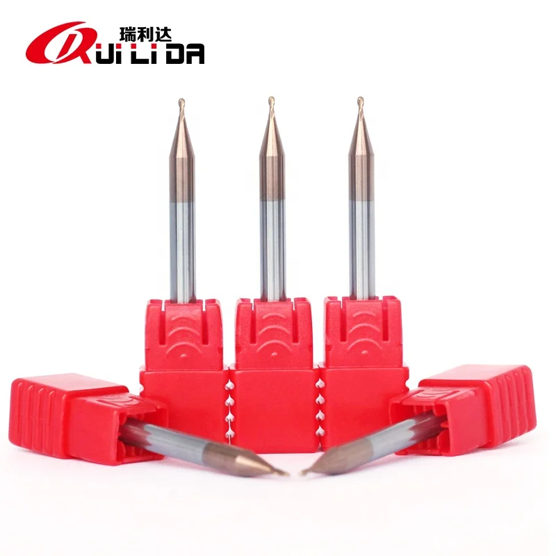 RLD high quality HRC55 2 flutes  ball nose 1mm end mill R0.5x50mm cnc milling cutter for steel