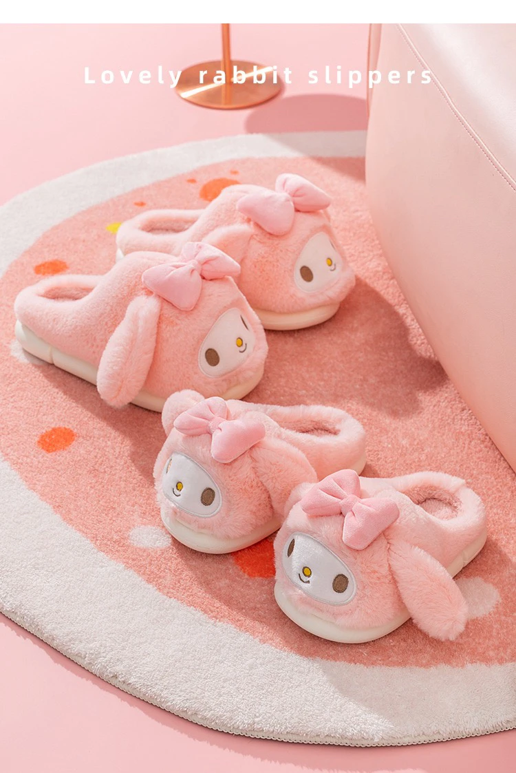 New Arrivals Winter Cotton House Plush My Melody Rabbit Cartoon Slides with Fur for Kids Mother Slippers Girl Shoes Wholesale