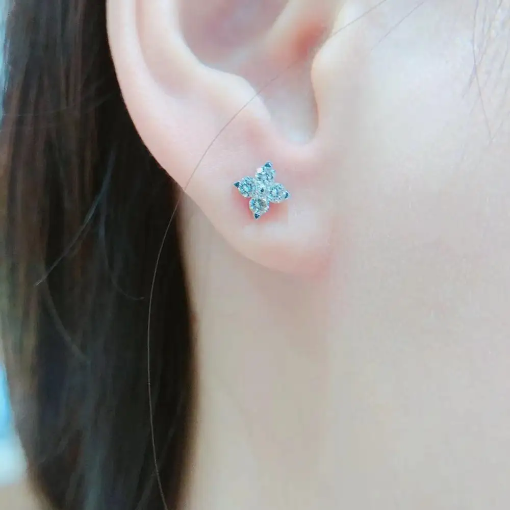 2020 New design women fashion jewelry wedding earring 18k white gold real diamond four leaf clover earring