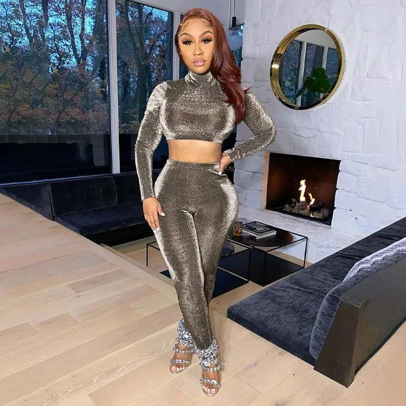 
2021 Новое поступление женские, комплект одежды из 2 предметов, комплект из двух предметов из блестящей ткани комплект из двух предметов, штаны, комплект модной одежды из двух частей комплект Женская одежда 