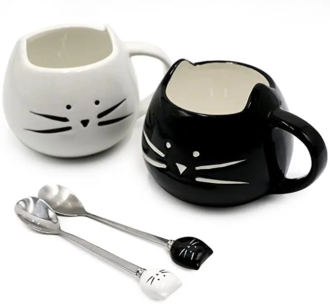 Cute Ceramic Cat Coffee Mugs With Spoon Couple Mug Design Black Cat Mug