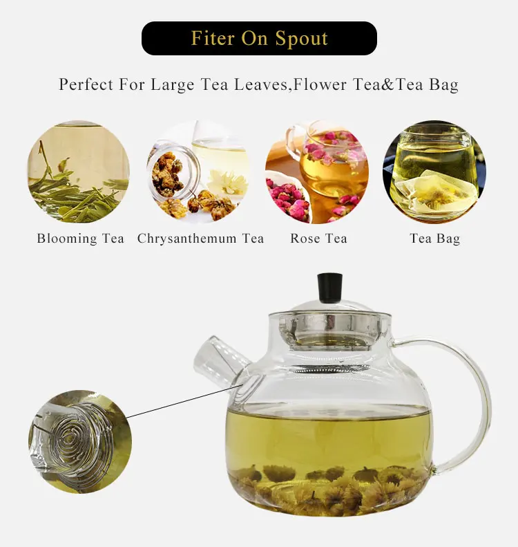 Manufacturer customization borosilicate Glass Teapot with Removable Infuser Stovetop Safe Tea Kettle Blooming Loose Leaf Tea