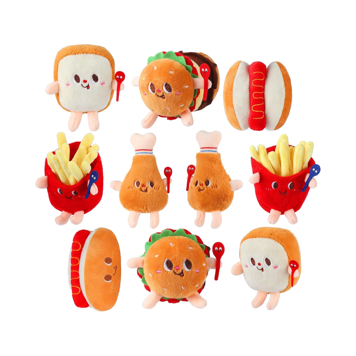 Wholesale Food Plush Key Chains Toys Bag Charm Accessories Hamburger Hot Dog French Fries Chicken Thigh Bread Plush Keychain
