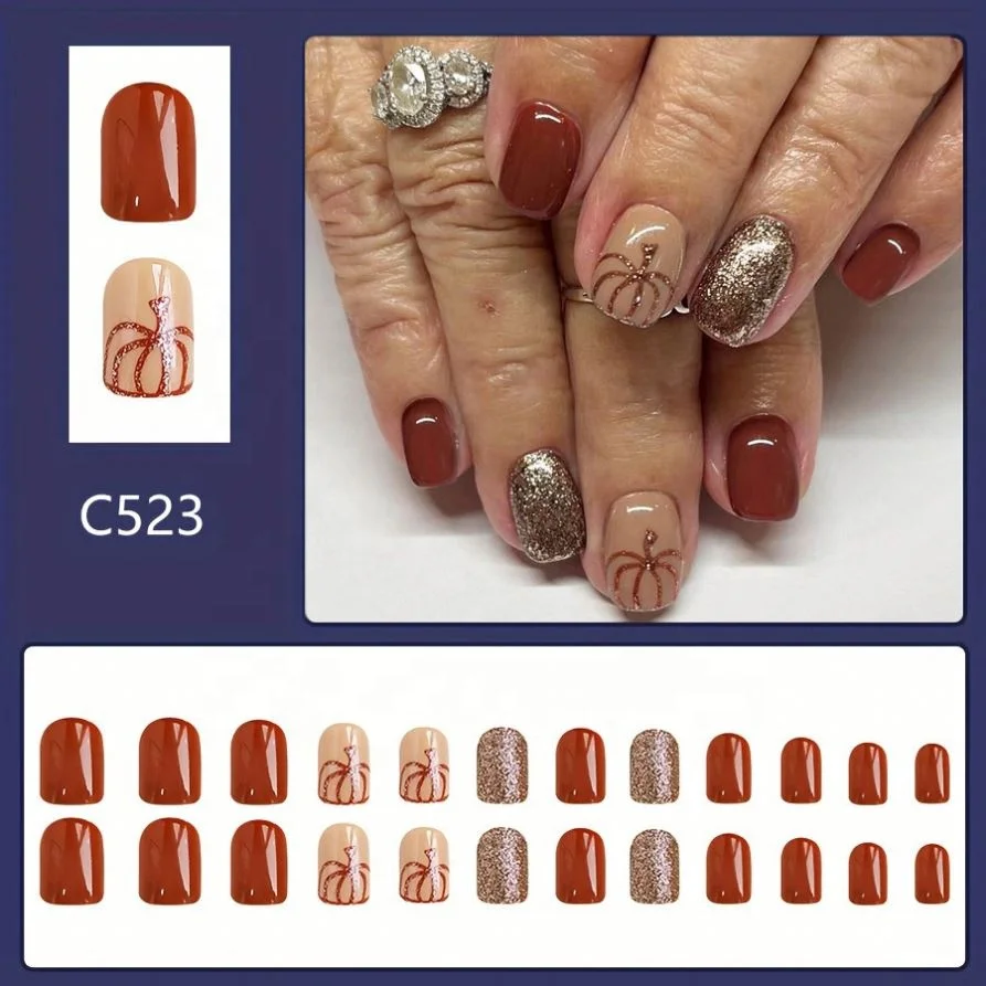 2024 Spider Web Short Halloween Press on Nails False Nails Full Cover Artificial Nails
