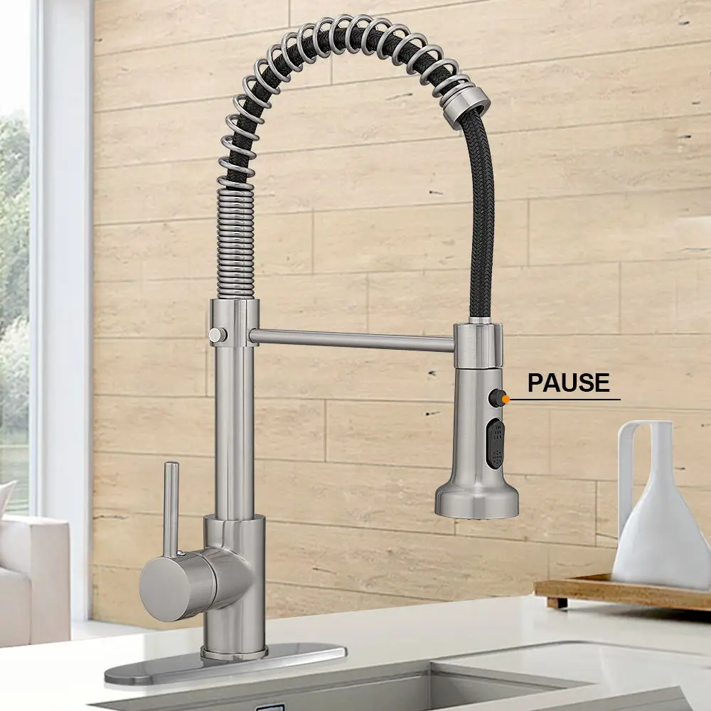 Kitchen Tap Brushed Nickel Kitchen Sink Faucet with Sprayer Spring Single Handle Pull Out Kitchen Faucets