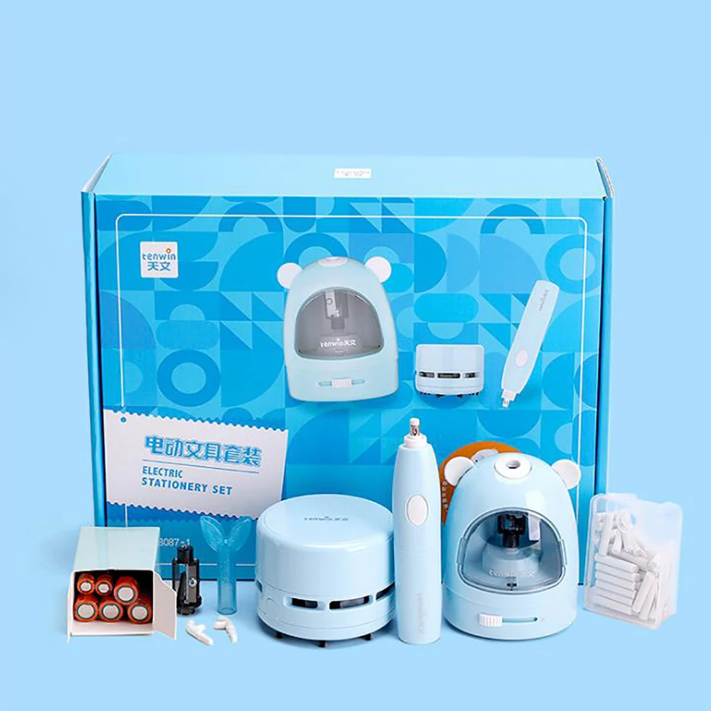 Wholesale kids Primary Student Study Electric Pencil Sharpener Eraser and Vacuum Stationery Set