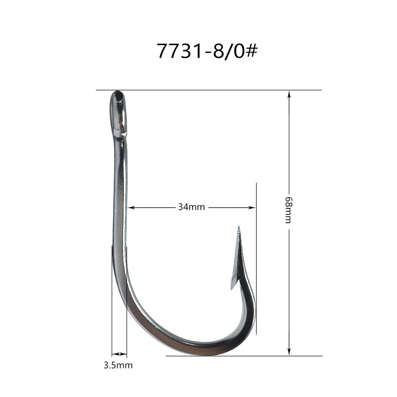 High Carbon Stainless Steel Strength 7731SS 5/0-16/0# Inline Single Hooks