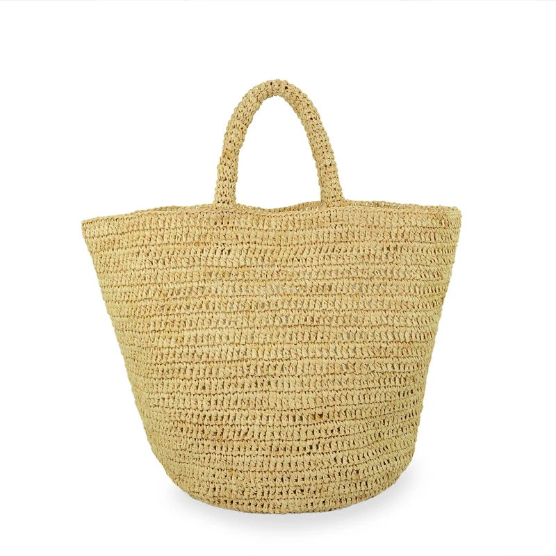 Fashion Women Handmade Crocheted Natural Raffia Straw Basket Beach Bag for the Summer Unlined Designer Casual Tote Handbag