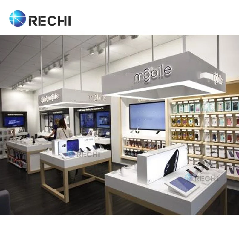 RECHI Custom Modern Electronic Store Fixture Furniture Cell Display Display Counter Table for Mobile Phone Shop Interior Design