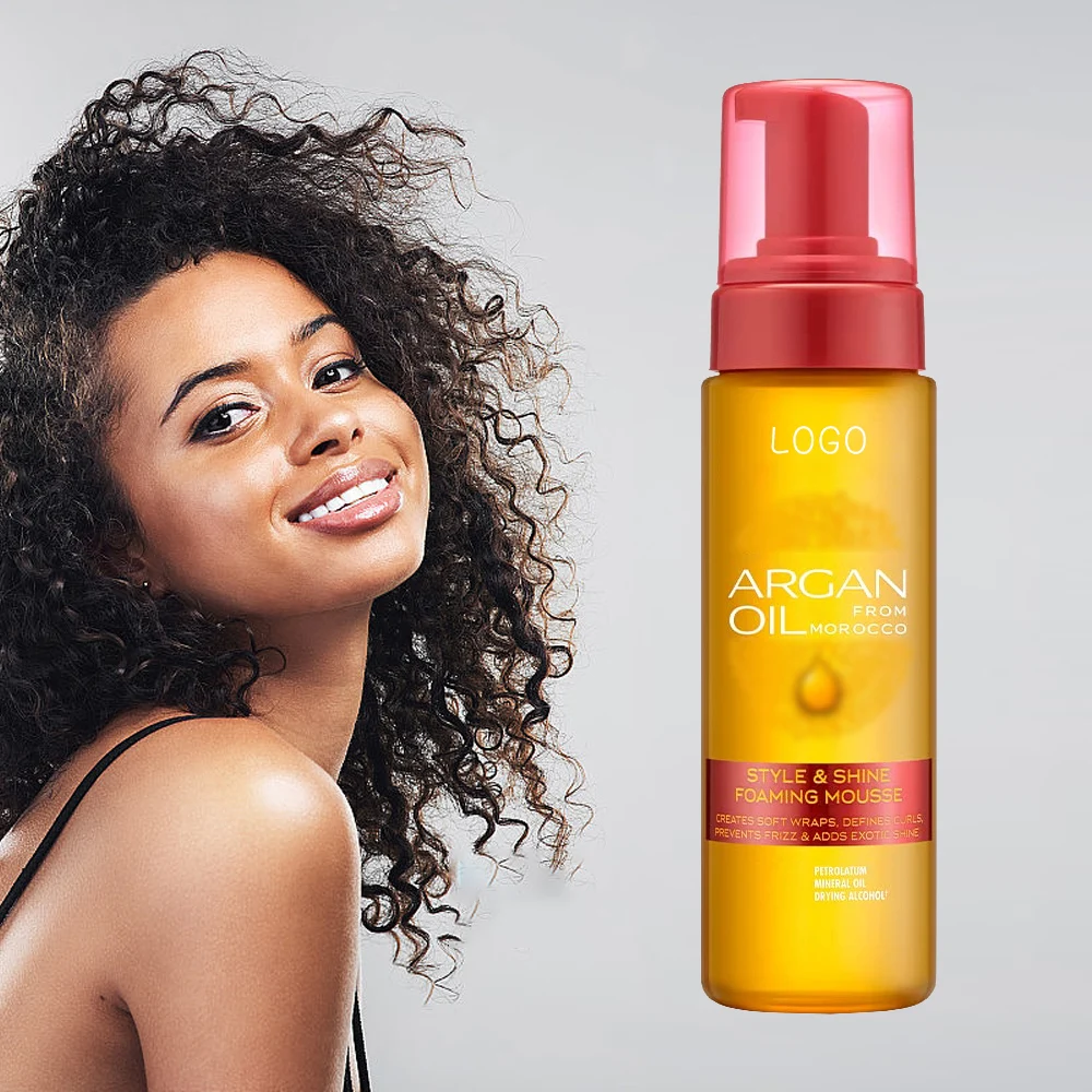 100% Natural Organic Argan Oil Style & Shine Foam Mousse Long Lasting Hold Moisturizing Curly Styling Foam Hair Mousse
