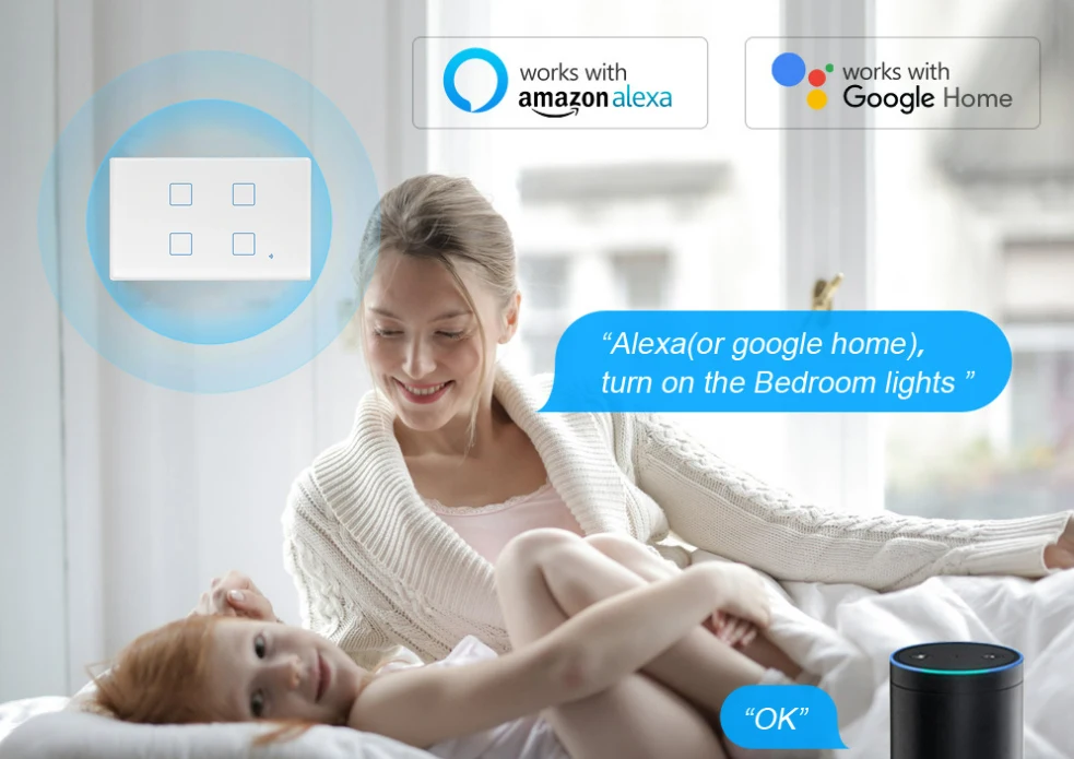 KAISI smart switch US standard smart wireless switch 118 type zigbee smart 4 gang glass touch panel switch Vietnam Thailand