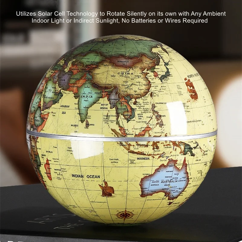 15cm Solar Globe World Map Rotating Globes with Crystal Base Kids Teaching Resources Desktop Decoration Home Office Decor