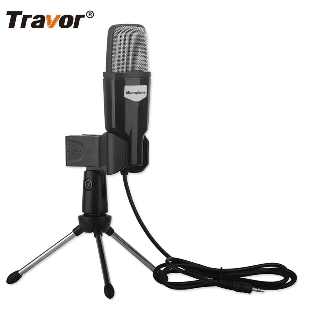 Travor портативный профессиональный проводной микрофон для студии компьютера ноутбука конденсаторный микрофон набор с подставкой для ktv караоке микрофон