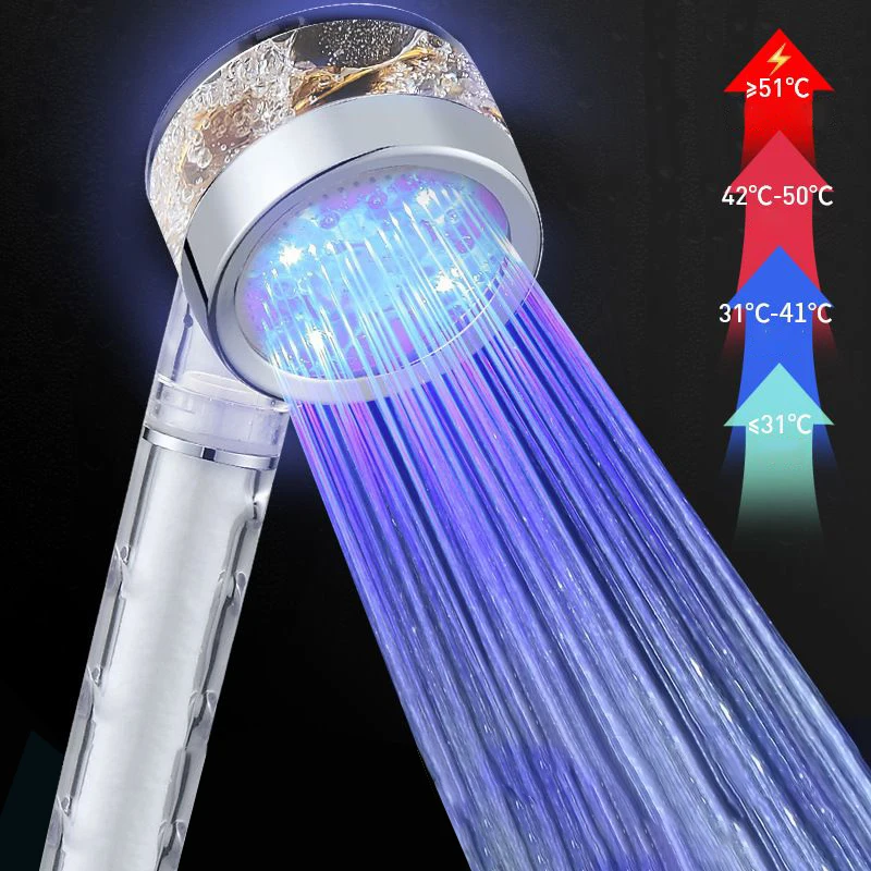 PowerSpa 3-colors LED Shower Head Combo with Air Jet LED Turbo Pressure-Boost Nozzle Technology, Hand Shower with Fan