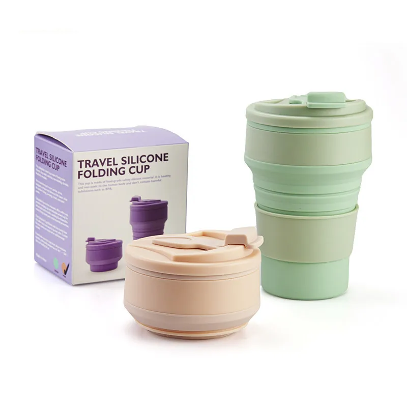 350ml folding cup Bpa Free Camping Portable Reusable Drinking Coffee Tea Foldable Collapsible Silicone Travel Cup with Lids