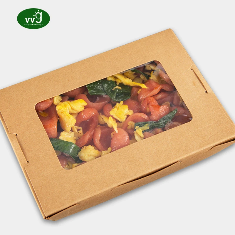 VVG custom fast food take away takeout food container with window custom biodegradable kraft paper box for food