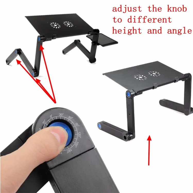 
360 Degree Adjustable Portable Notebook PC Laptop stand Computer Desk Folding Table with fan and mouse pad For Bed and soft 