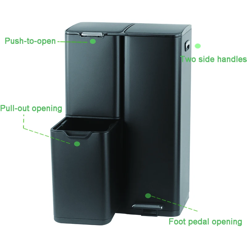 60 Liter Rectangular Trash Separation Bin Stainless Steel Pedal Bin Kitchen Trash Can For Selective Sorting and Recycling