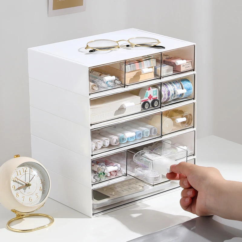 Different Sizes Random Combination Plastic Stationery Storage Box Cosmetic Organizer Stackable