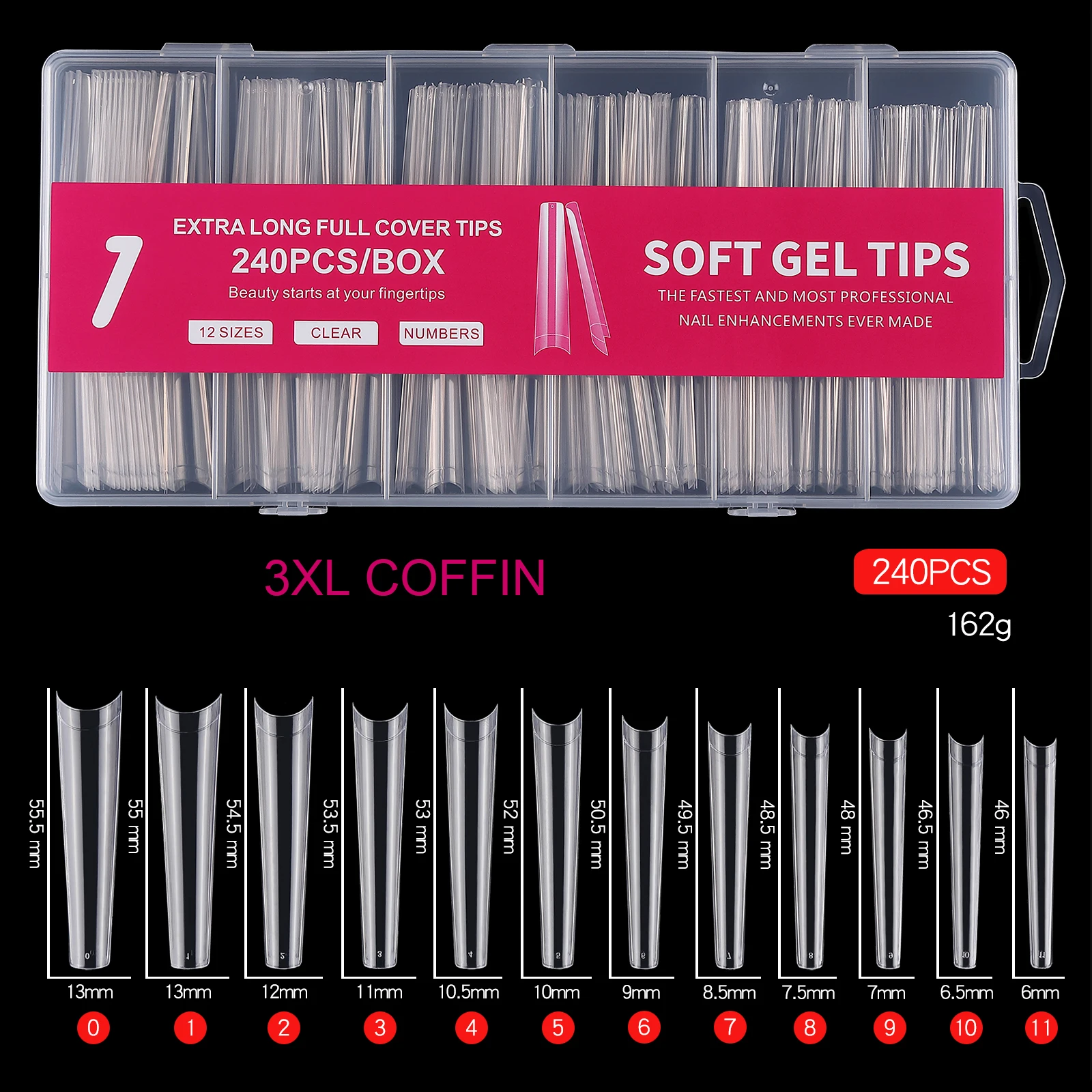 Fangkle OEM Wholesale Gel x Nail Tips  C Curve  Long Stiletto Press on Nail Tips 240tips XXXL Soft Gel Nail Tips