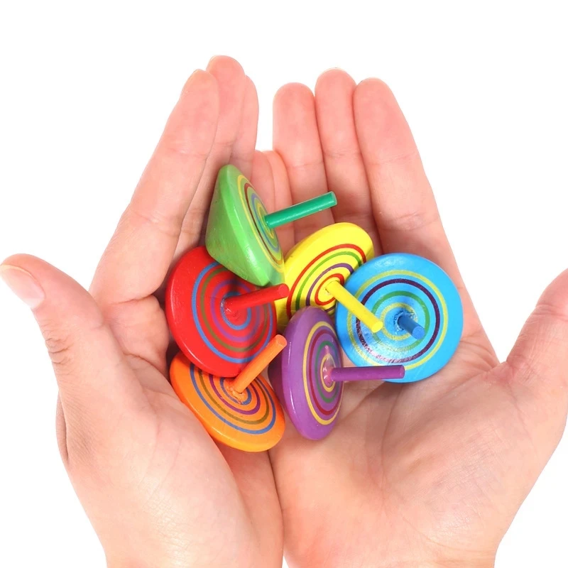 Wooden Spinning Tops Handmade Craft Painted Wood Tops Kids Adult Anti Stress Toy Fidgets Toy Random Colors Novelty Gift Toys