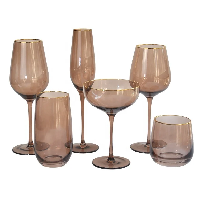 China Factory Gold Rim Pink Red/White Decorative Unique Fancy Red Wine Glass gift set for party,wedding,event