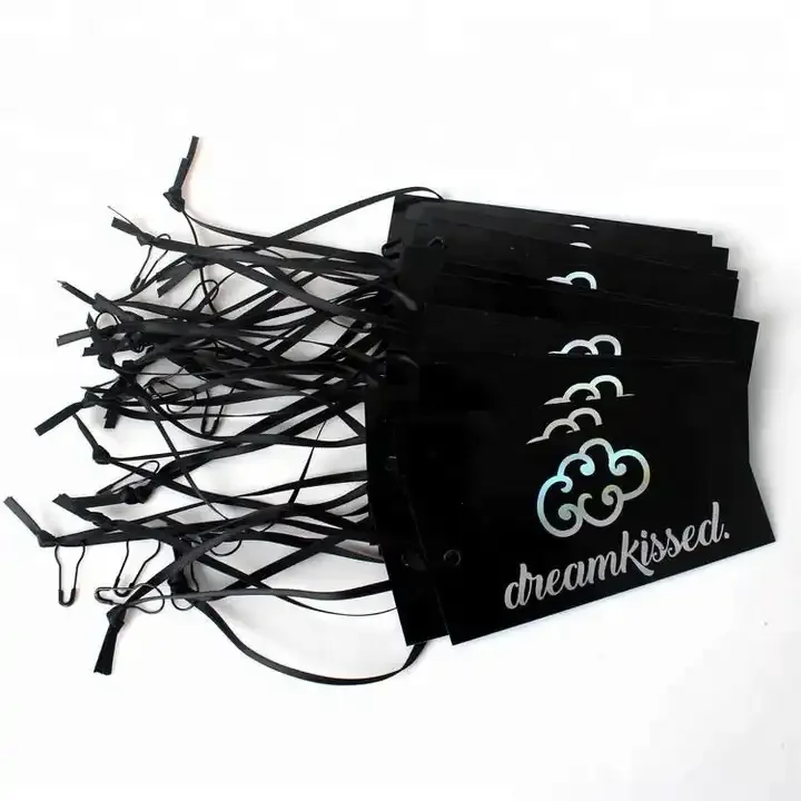 Labels Design Custom Printed Hologram Foil Name Logo Clothing Paper Hang Tags with Ribbon String