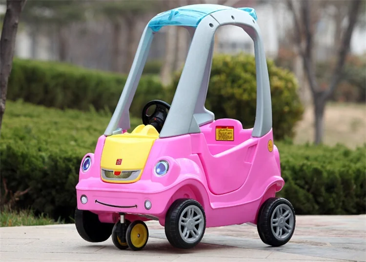 new design cartoon funny car with handrail indoor plastic rocking toy for kids