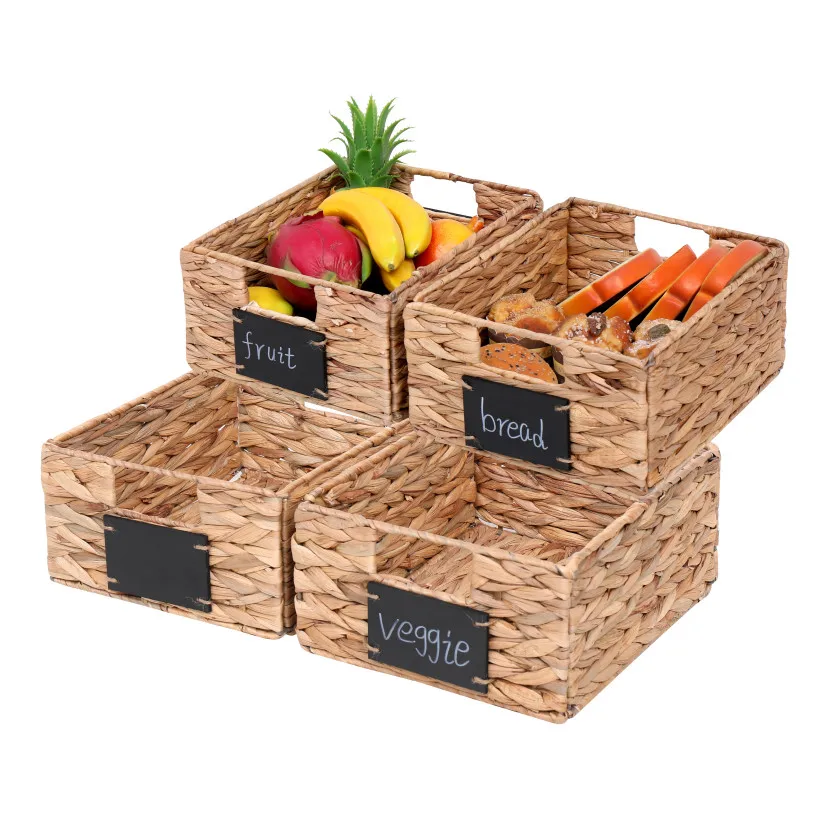 Custom Woven Foldable Water Hyacinth Basket Straw Seagrass Storage Basket With Handle