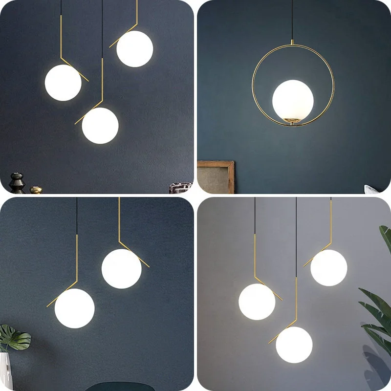 Glass Ball Pendent Light Small Gold Black Nordic Lamp Restaurant Bar Bedroom Shop Hanging Lighting Modern