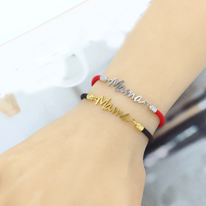 Custom Mama DIY Stainless Steel Letters Rope Adjustable Charm Making Bracelet
