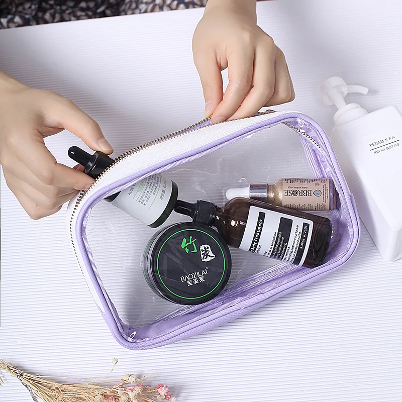 
Leather Wash Bag Premium Travel Toiletry Cosmetic Pouch Transparent for Women Leather + PVC OEM Logo Fashion Zipper Portable 