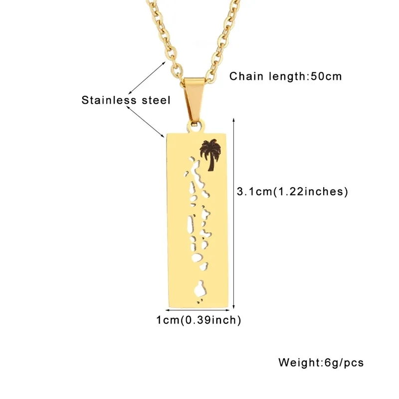 Stainless Steel Maldives Map Pendant Necklaces Gold/Silver Color Maldivian Jewelry With Coconut Tree and Flag Symbol Jewelry