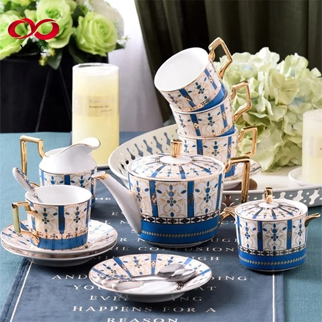 fine china gold line tea sets royal classic ceramic china coffee&tea sets with gold handle