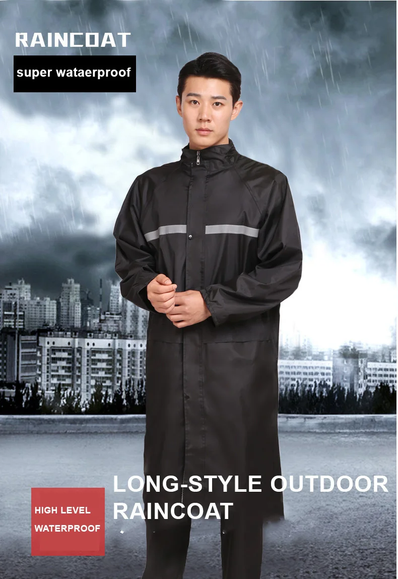 High Quality Polyester Pongee Packable Rain Jacket Waterproof Poncho Motorcycle Reflective