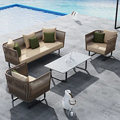 Outdoor sofa villa courtyard leisure rope woven sofa tea table combination aluminum alloy rope woven sofa outdoor furniture