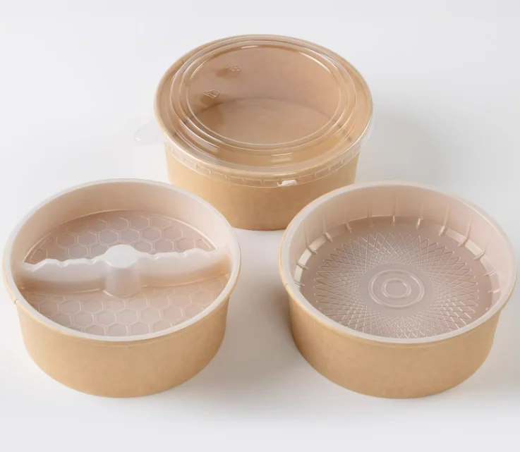 Disposable paper bowl with circular PP inner tray vegetable and fruit separation container