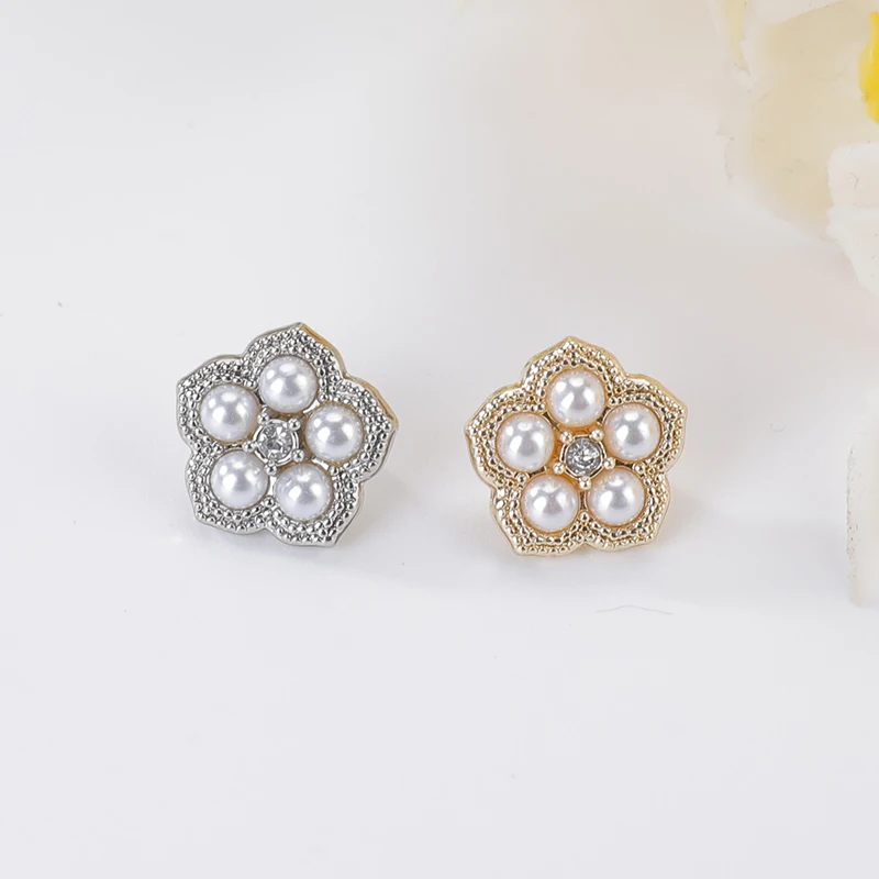 Women's Shirt Buttons Gold Factory Supplies Shank Sewing Fancy Decorated Zinc Alloy Metal Plating Washable Round Rhinestones