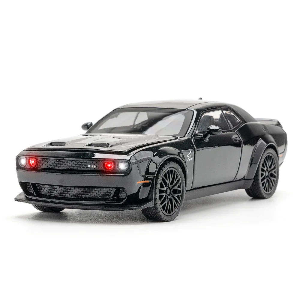1:32 Dodge Challenger Hellcat SRT Demo Toy Car Model Diecast Metal Miniature 1/32 Sound Light Pull Back Collection Gift For Kid