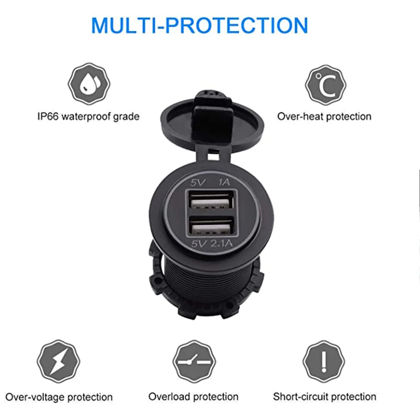 waterproof dc 12 volt power outlet 5v3.1a car charger with LED socket dual usb