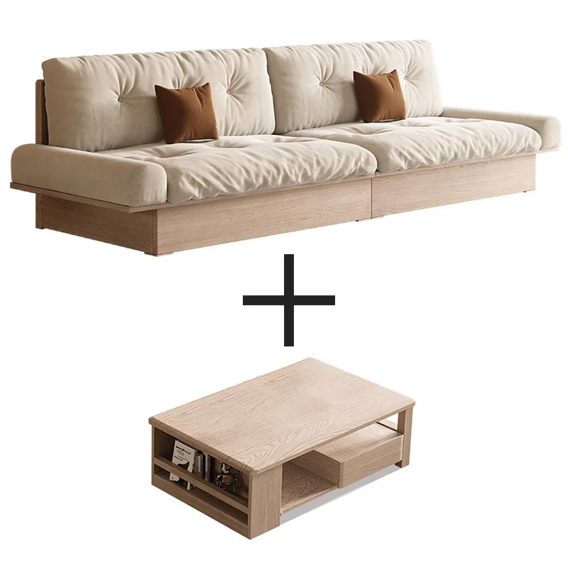 Nordic solid wood sofa living room small unit Japanese wabi-Sabi ash with storage function sofa set