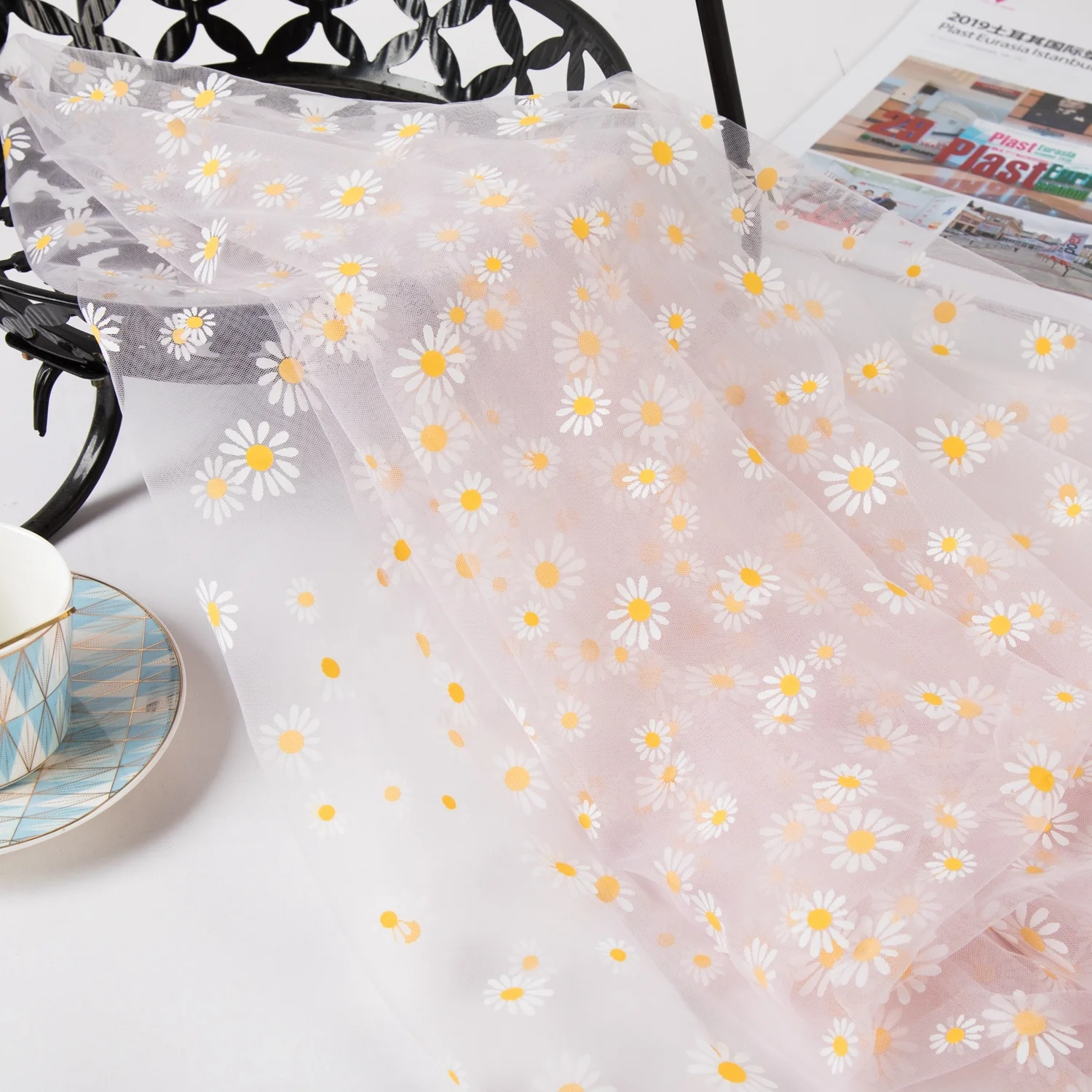 Beautiful Nylon Mesh Glitter Net Tulle Fabric Flower Embroidery Lace Fabric For Garment Dress