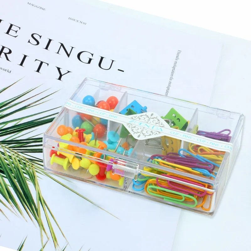 Desk stationery box set office school kwwaii kids gift stationery set smile binder clips sets