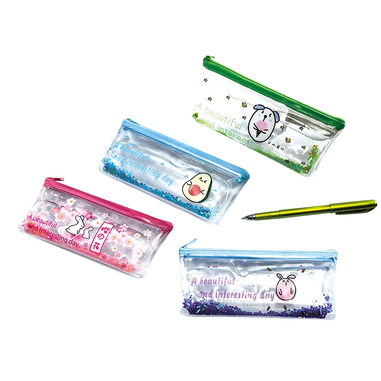 Cute PVC Logo Custom Printed for School  Glitter Pencil Case