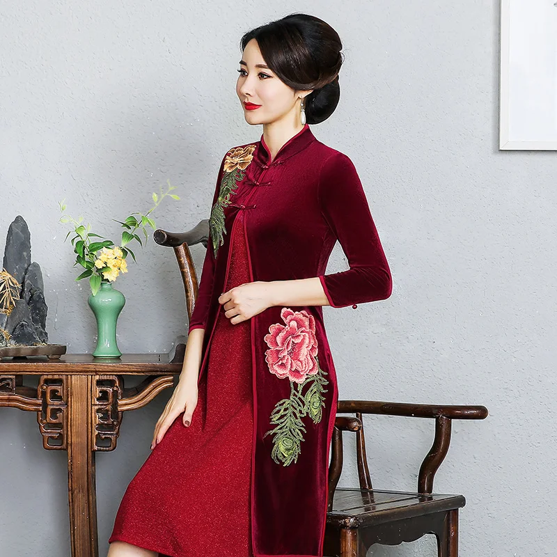  Традиционная китайская одежда пикантное платье qipao женский костюм свадебное для