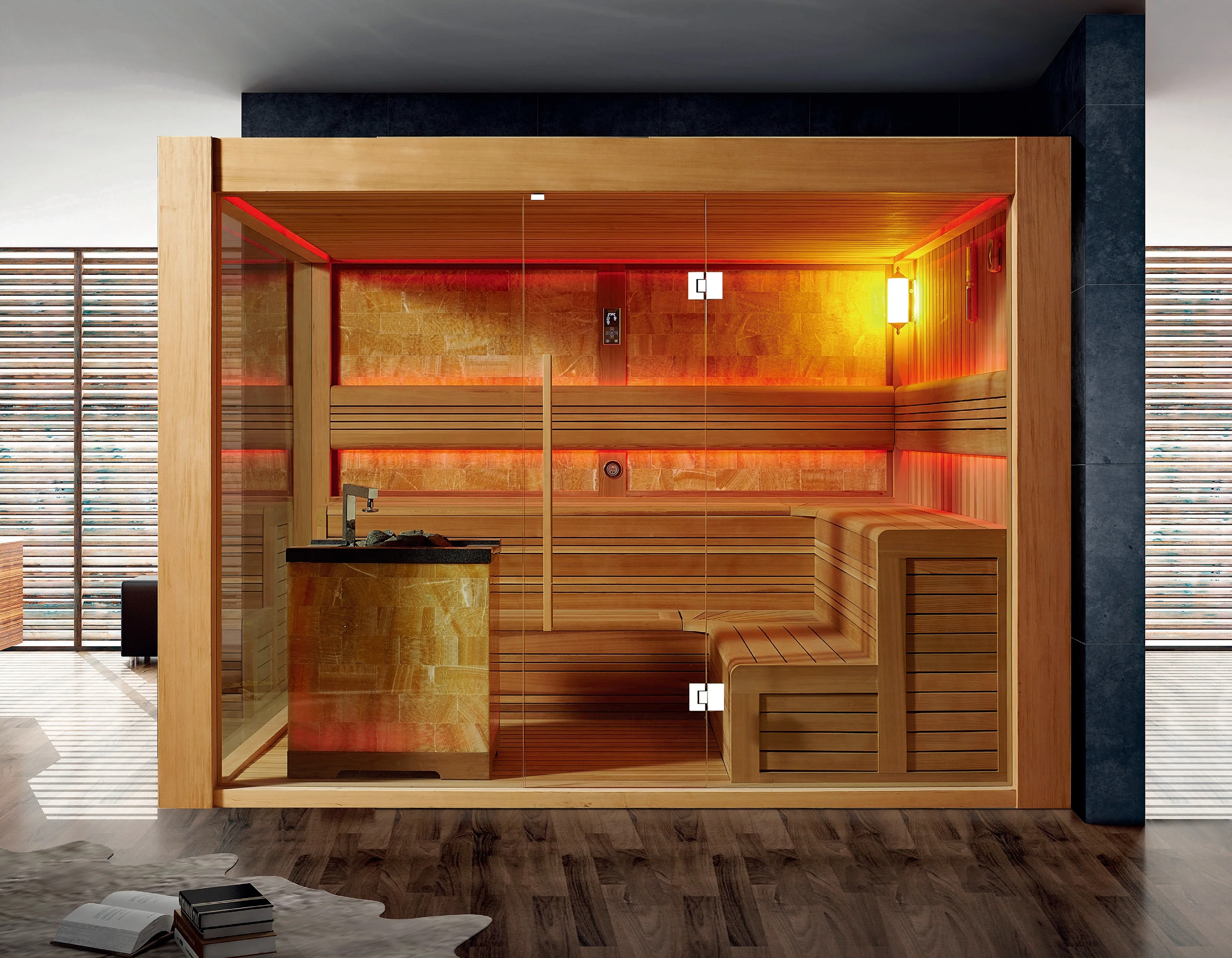 MEXDA Wooden Dry Sauna Room with Automatic Sprinkle Sauna Heating Stove CE Product Indoor Saunas for 6 Person WS-1500