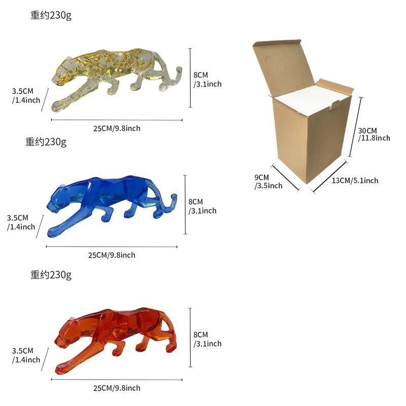 Creative  Resin  Animal Sculptures Crafts Transparent Geometry Leopard Statue Home Decor