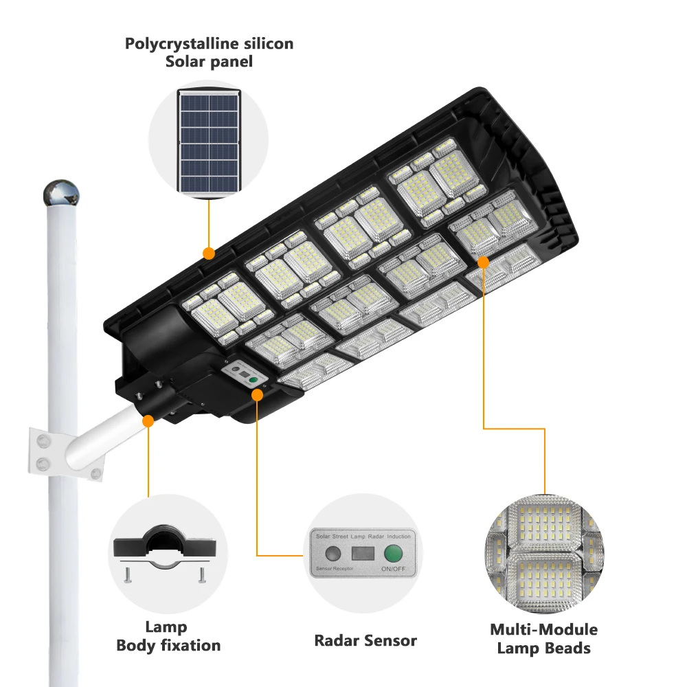 High brightness solar street light waterproof ABS material induction light High power battery powered super bright led light